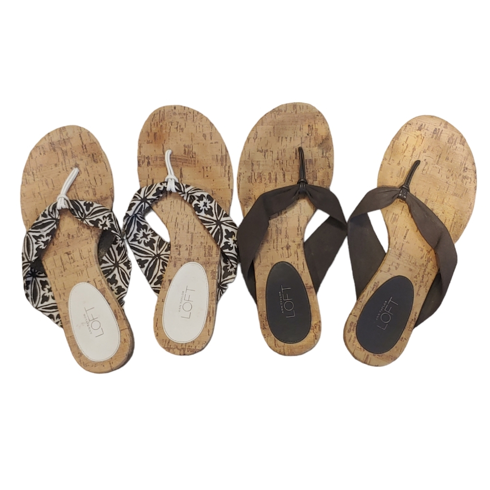 Loft Bundle of 2 Flip Flops Brown and Brown/White Size 7.5
